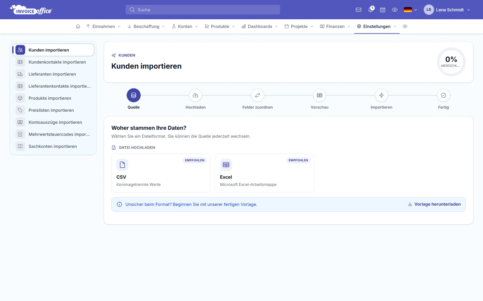 Datenimport in Invoice Office: Kunden, Lieferanten und Produkte mit dem Importassistenten hochladen