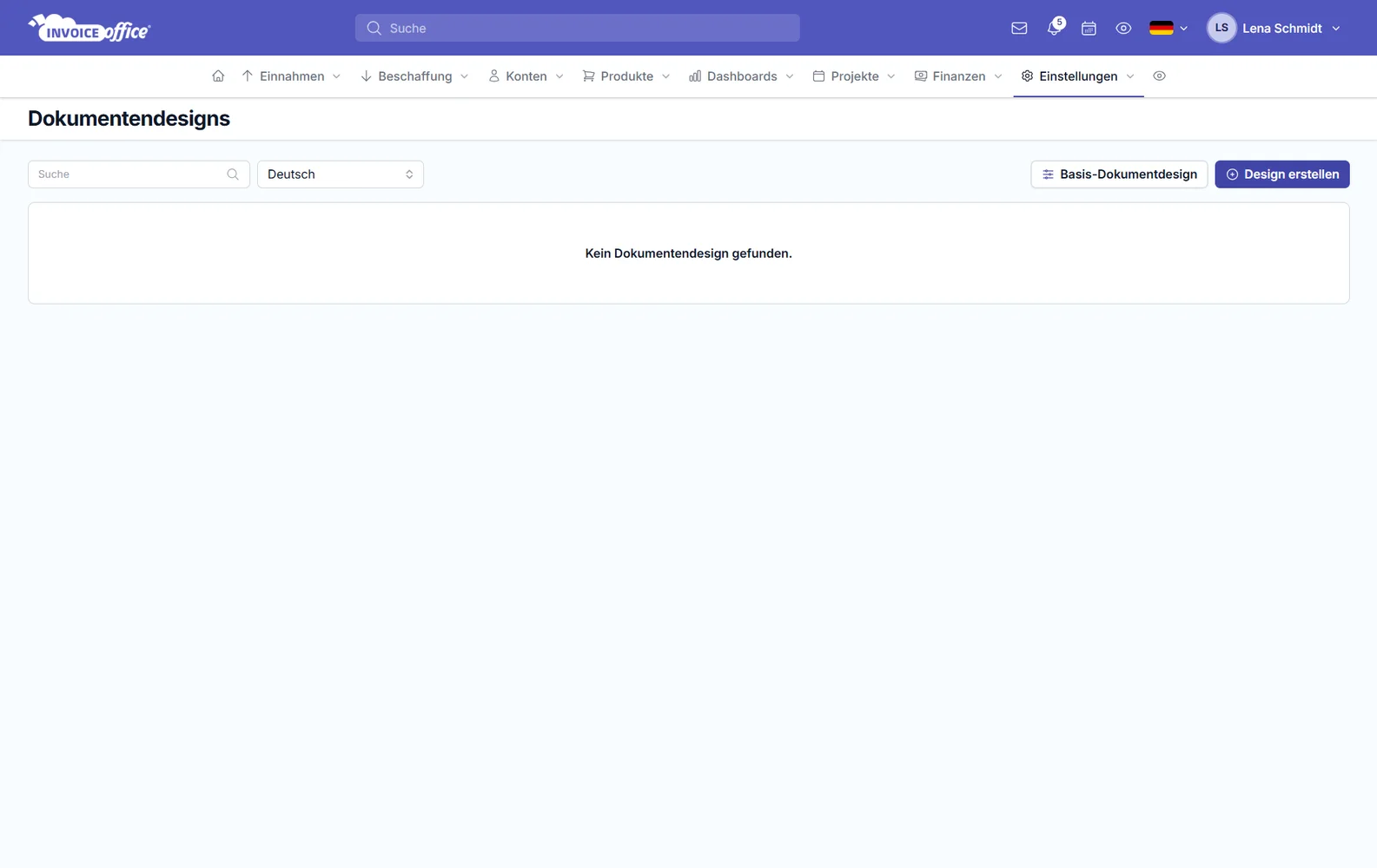 Dokumentendesign in den Einstellungen von Invoice Office