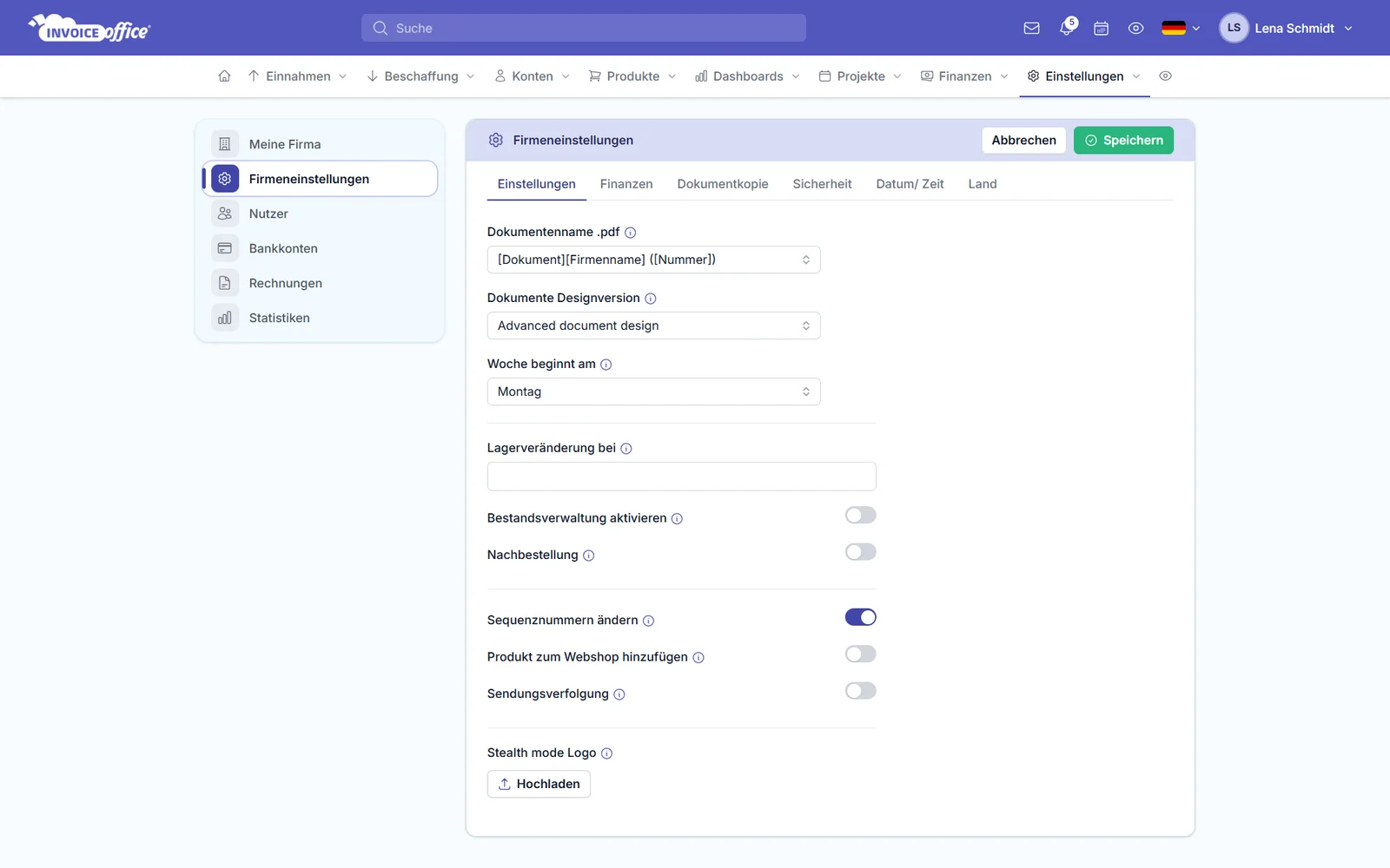Firmeneinstellungen in Invoice Office
