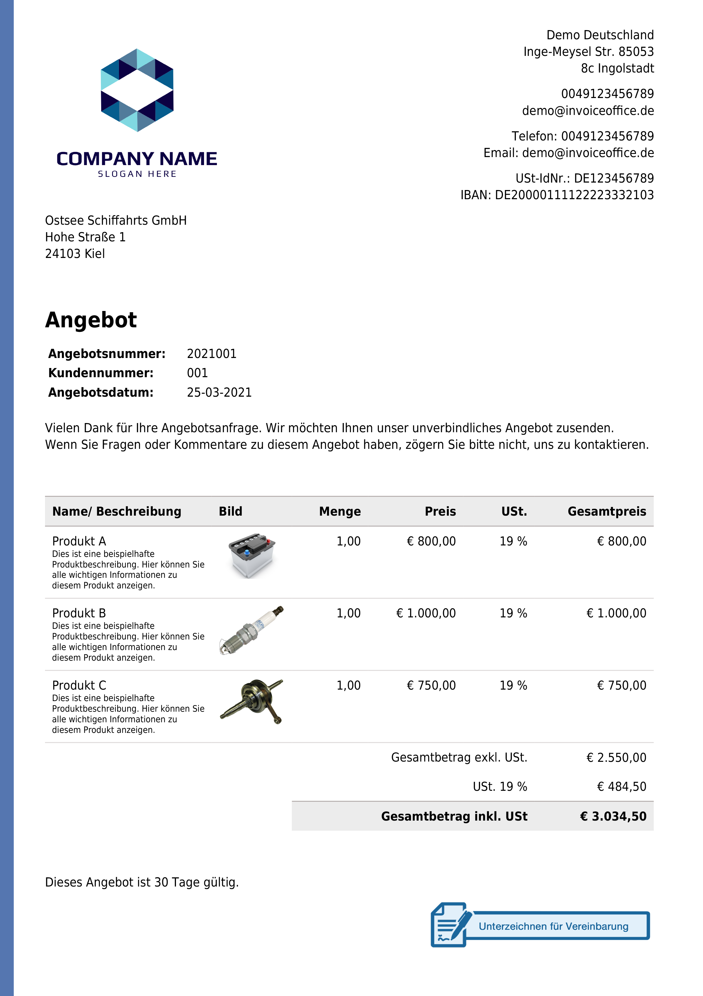 Schreiben Sie ein Angebot mit Produktbildern