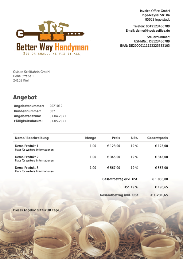 Angebot Beispiel DIY Firma