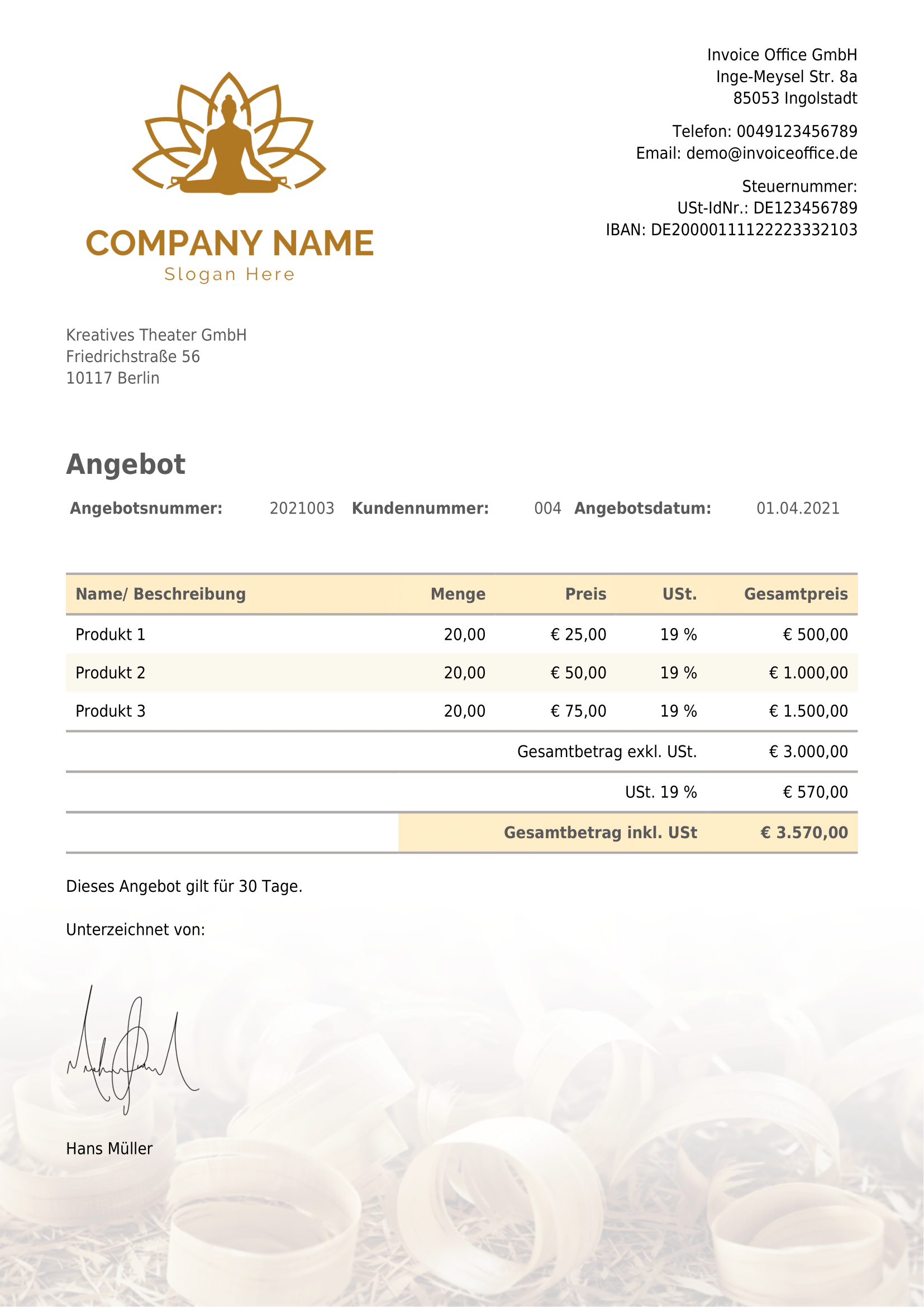 Einfach und schnell Eine Angebot schreiben mit Invoice Office