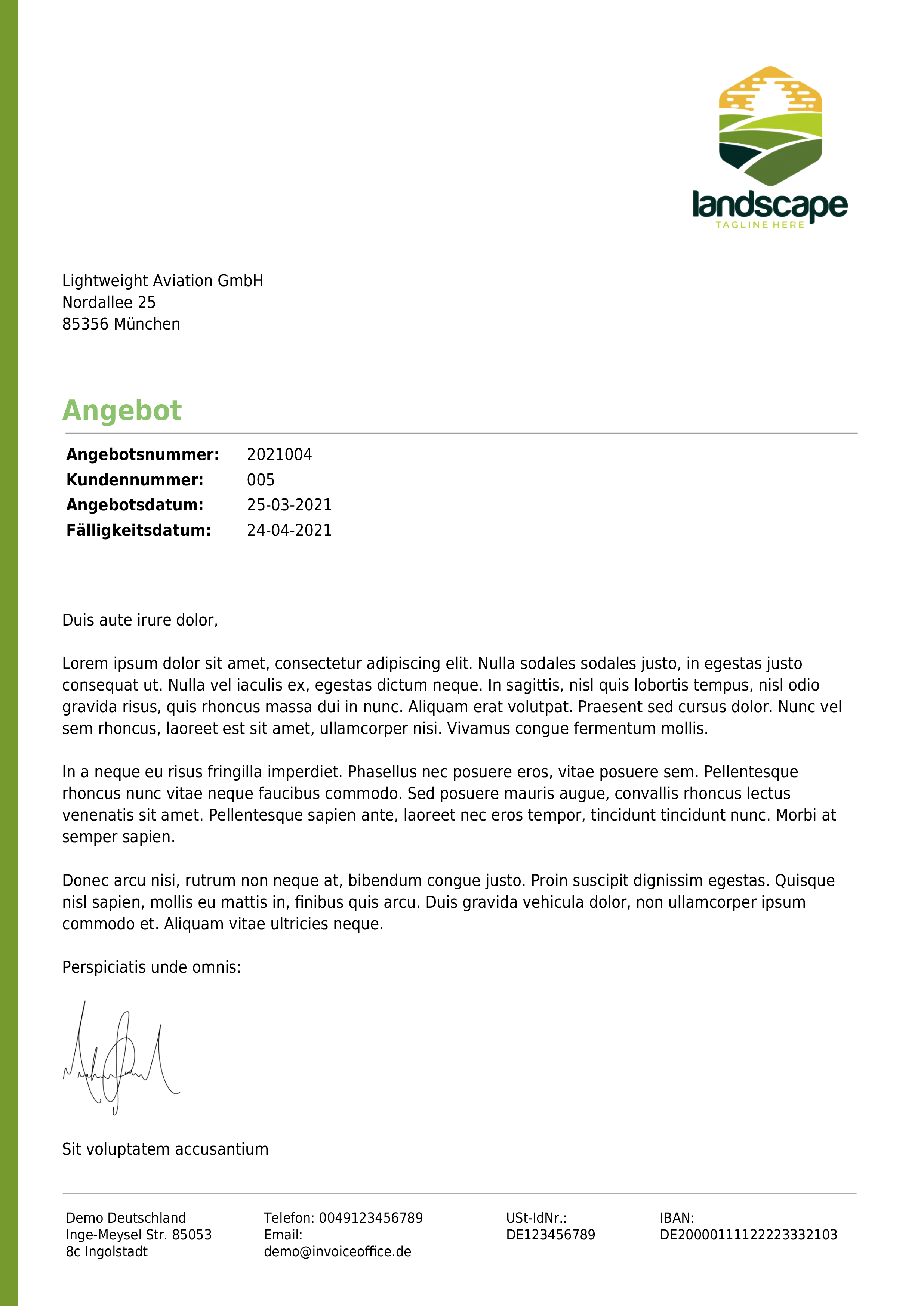 Beispielangebot mit Begleitbrief mit Invoice Office