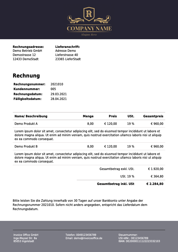 Beispielrechnung eines Dienstleisters